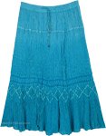 Curious Blue Crinkled Cotton Midi Skirt