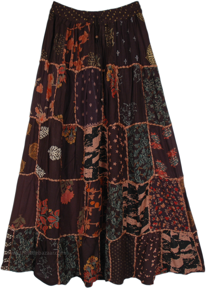 Ebony Midnight Beauty Patchwork Patterned Long Skirt