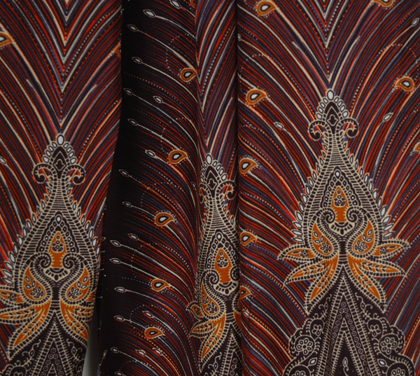 Black Brown Ethnic Peacock Printed Smocked Harem Pants