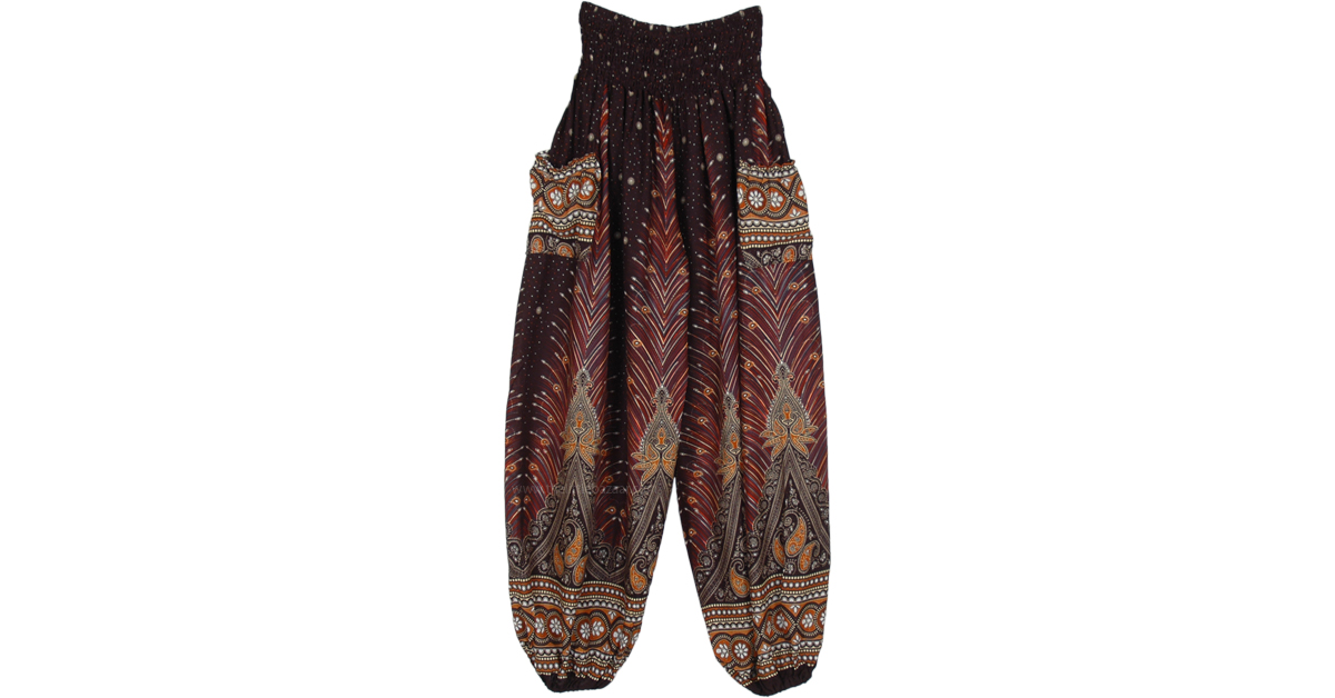 Printed Smocked Waist Harem Pants