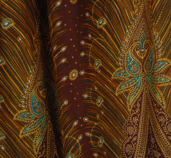 Brown and Bronze Smocked Harem Pants with Ethnic Peacock Print
