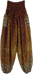 Brown and Bronze Smocked Waist Ethnic Style Hippie Pants [9011]