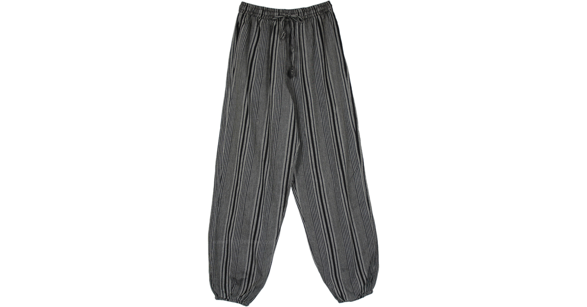 Grey Black Striped Harem Pants with Pockets Grey SplitSkirtsPants