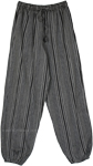 Grey Black Striped Harem Pants with Pockets