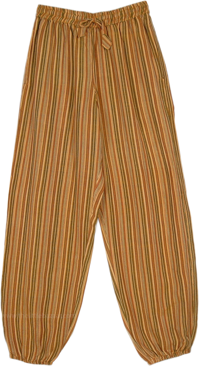 Sunny Day Lounge Pants with Elastic Drawstring Waist, Marigold Striped Harem Pants with Pockets
