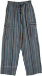 Blue Magic Haze Cotton Pants with Stripes and Pockets [9022]