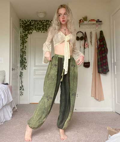 indie Green Bohemian Harem Yoga Pants, Green
