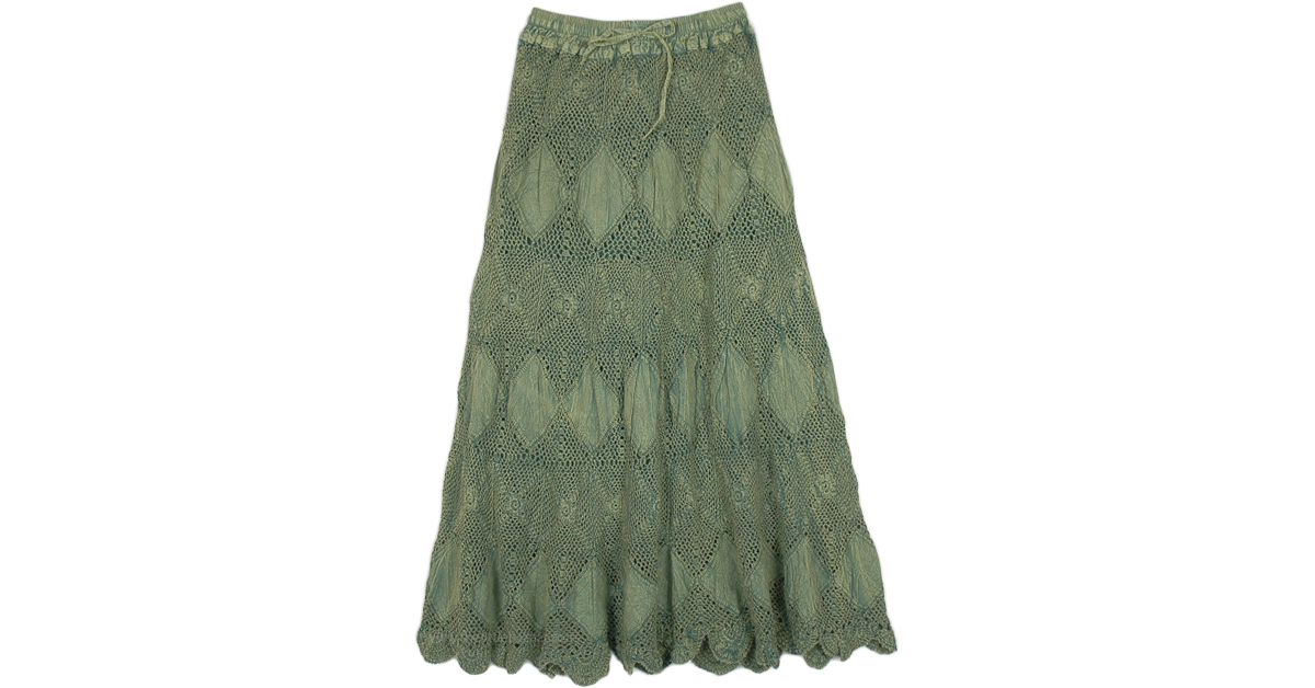 スカート Olive Crochet Skirt leinwande Seaweed Green Crochet Patchwork Hippie Skirt | Green