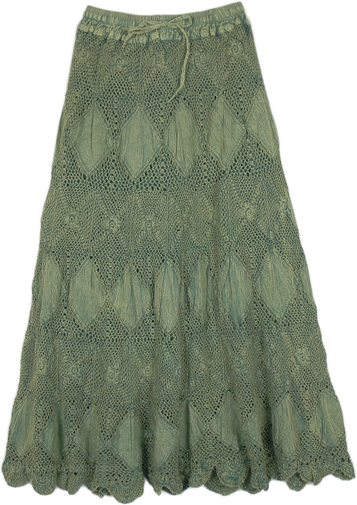 Seaweed Green Crochet Patchwork Hippie Skirt