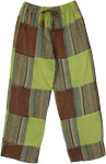 Boho Pants with Plain and Striped Patchwork with Drawstring Elastic Waist [9052]