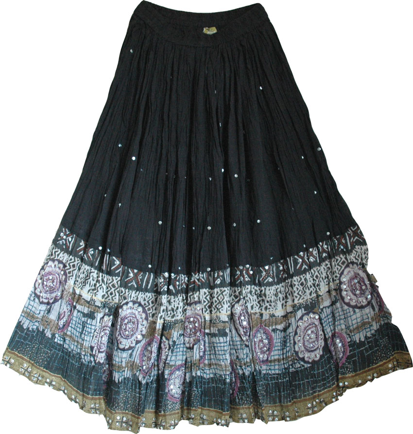 Cotton Long Skirt with Sequins