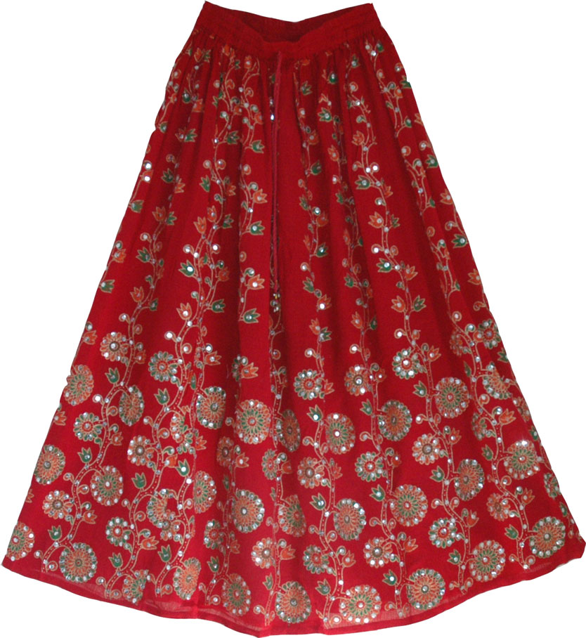 Tamarillo Sequin Skirt with Floral Motifs