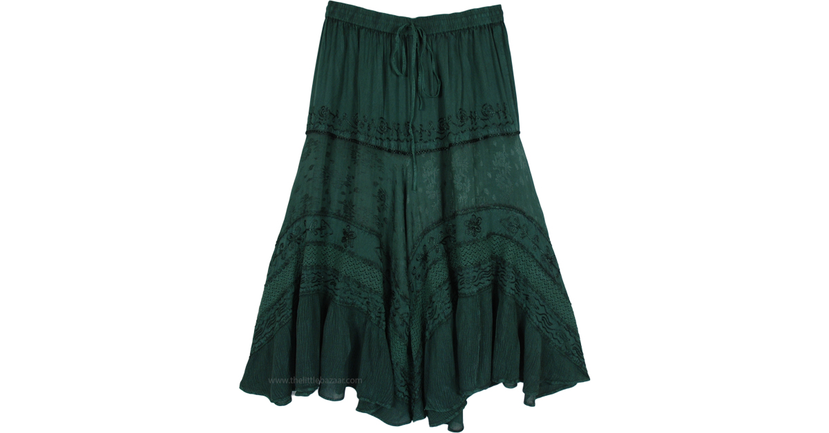 Bottle Green Voyage Maxi Skirt with Floral Embroidery | Green ...