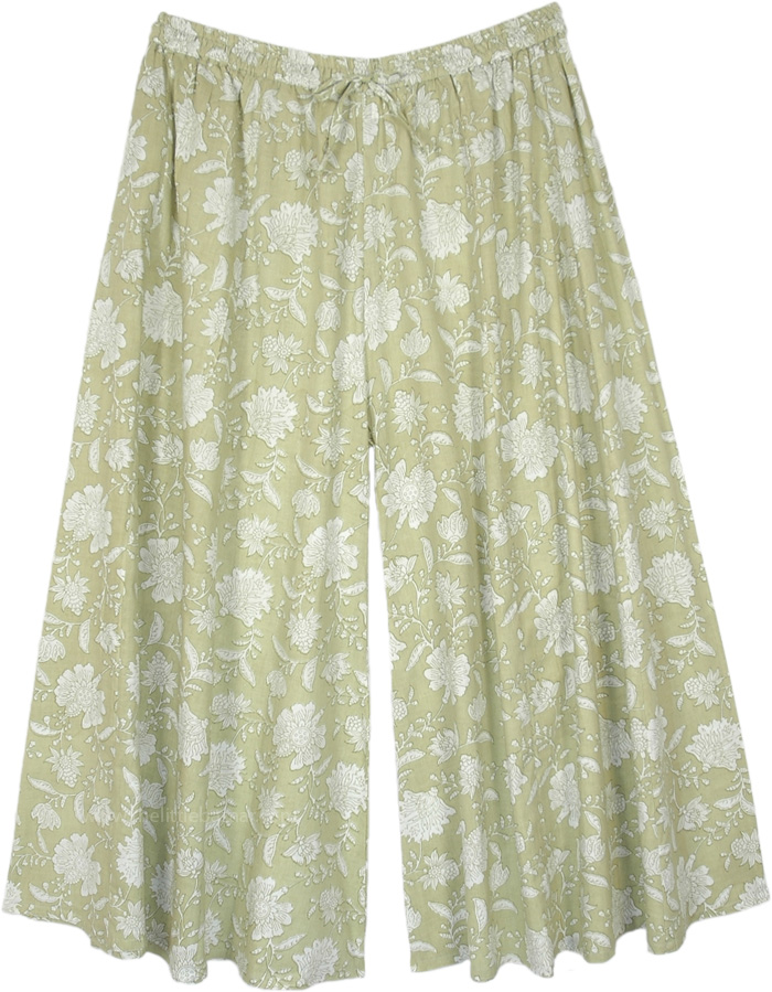 Asparagus Green Floral Printed Palazzo Pants