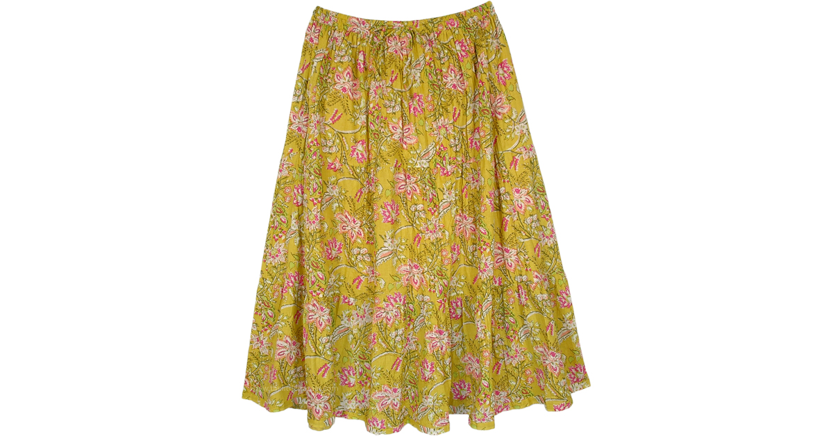 Mustard Melodies Floral Printed Short Skirt in Cotton | Yellow ...