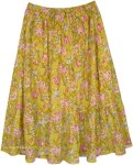Crinkled Cotton Floral Printed Knee Length Skirt [9107]