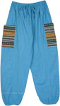 Unisex Harem Pants in Blue with Elastic Drawstring Waist [9119]