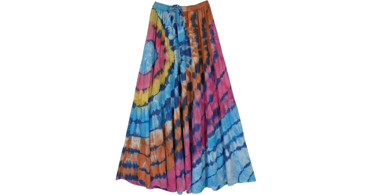 Colorful Seismic Tie Dye Long Hippie Skirt | Multicoloured | Tiered ...