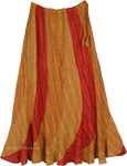 Warm Toned Striped Cotton Long Skirt with Elastic Waist [9133]