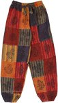Stonewashed Cotton Striped Patchwork Pants with Hippie Style Stamps [9146]