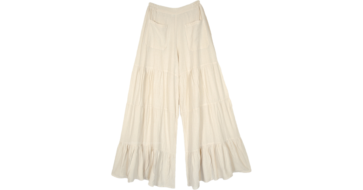 Natural Bohemian Wide Leg Khadi Flared Trousers | Beige | Split-Skirts ...