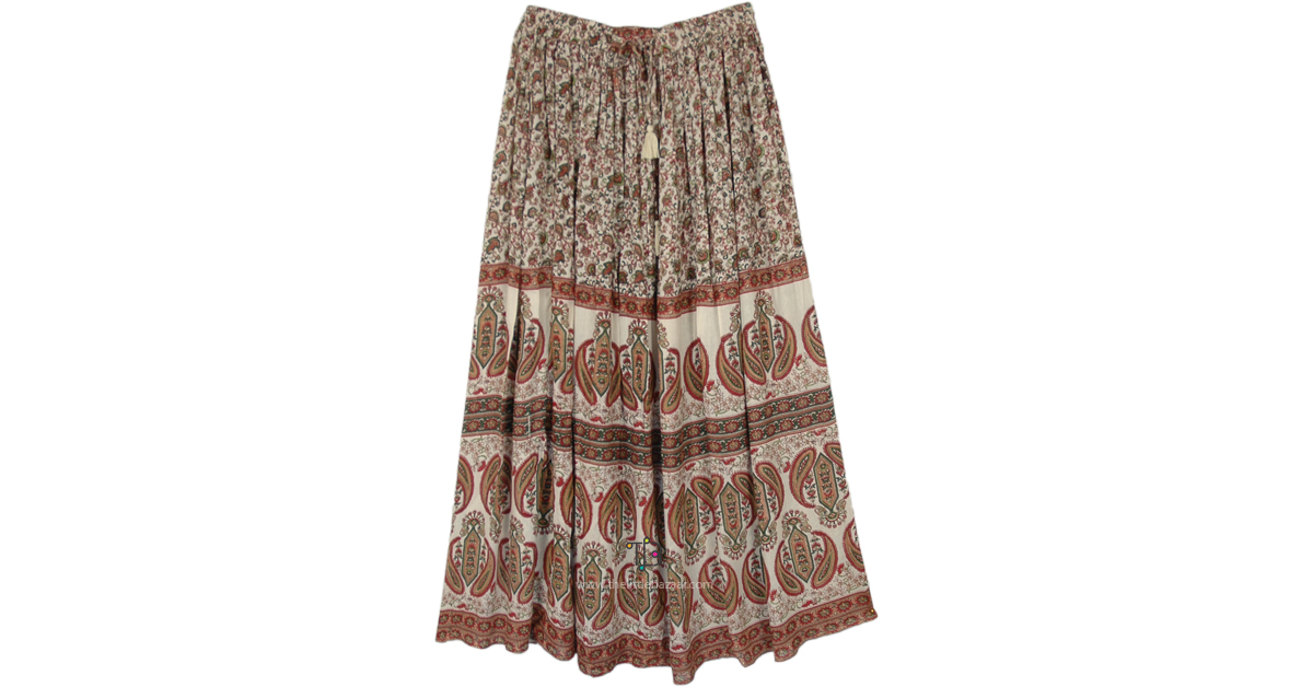 Bohemian Paisley Ethnic Print Gypsy Bohemian Crinkled Broomstick Long Skirt No1 main image 1