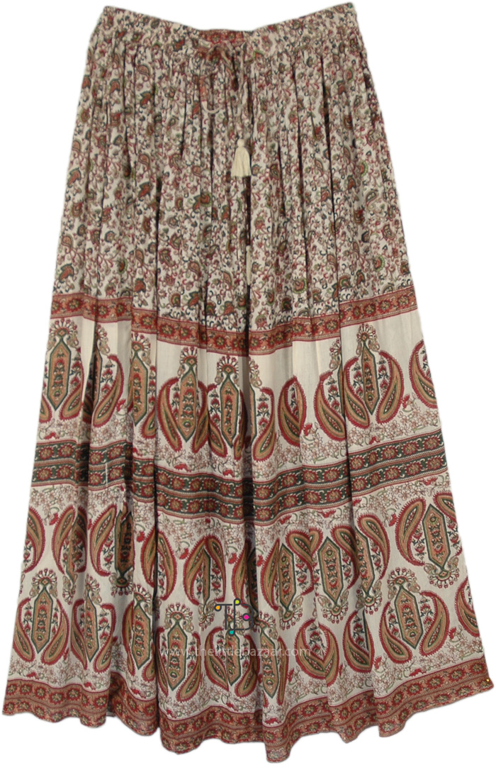 Earthy Paisley Print Long Bohemian Skirt