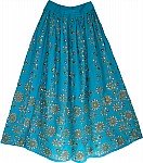 Bondi Blue Sequin Skirt with Floral Motifs