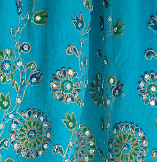 Bondi Blue Sequin Skirt with Floral Motifs