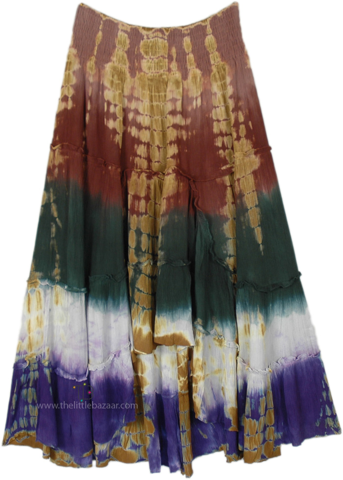 Autumnal Ombre Tie Dye Boho Maxi Skirt