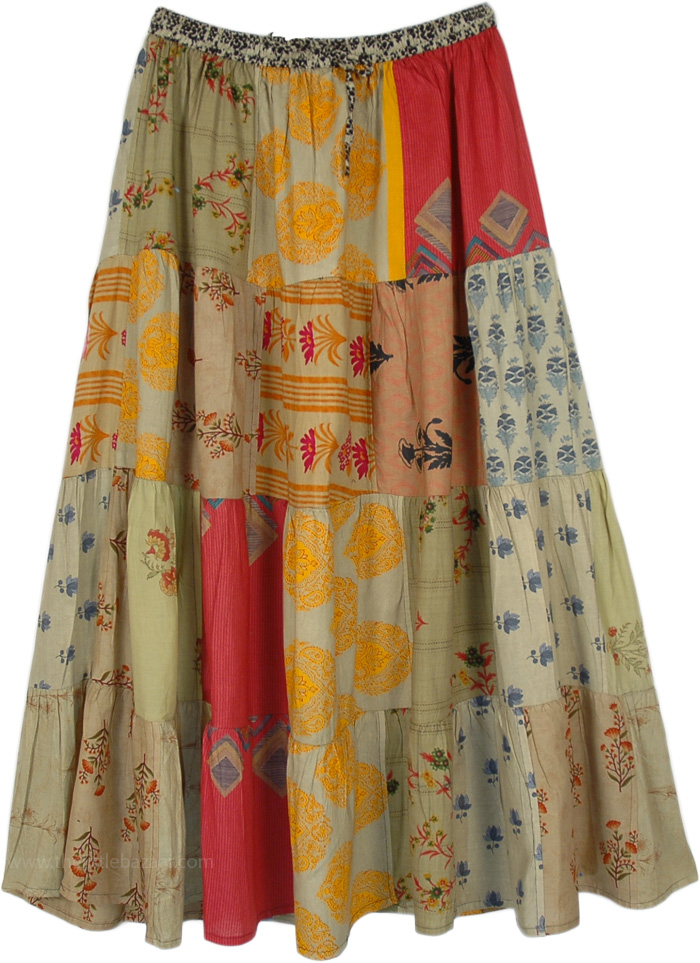 Summer Frolic Patchwork Cotton Maxi Skirt | Multicoloured | Patchwork ...