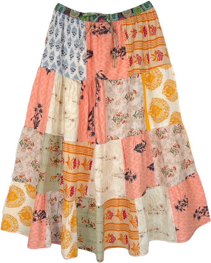 Sunny Day Multi Print Patchwork Bohemian Plus Size Maxi Skirt