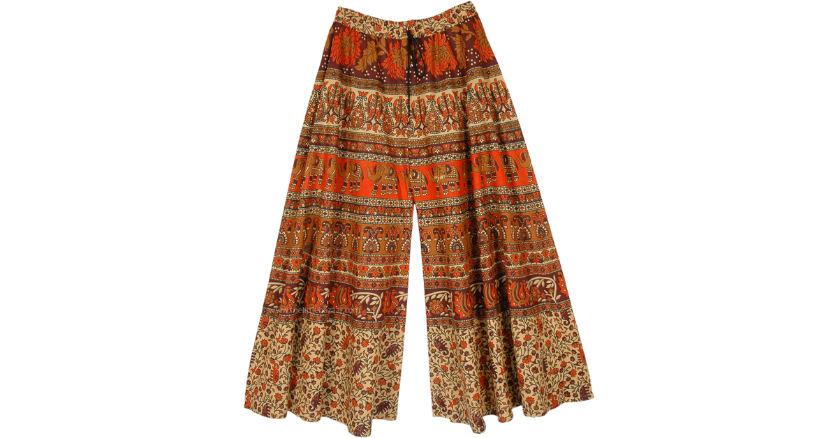 Orange Choco Wide Leg Hippie Palazzo Pants | Beige | Split-Skirts-Pants ...