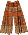 Black White Wide Leg Flared Cotton Pants with Ethnic Print