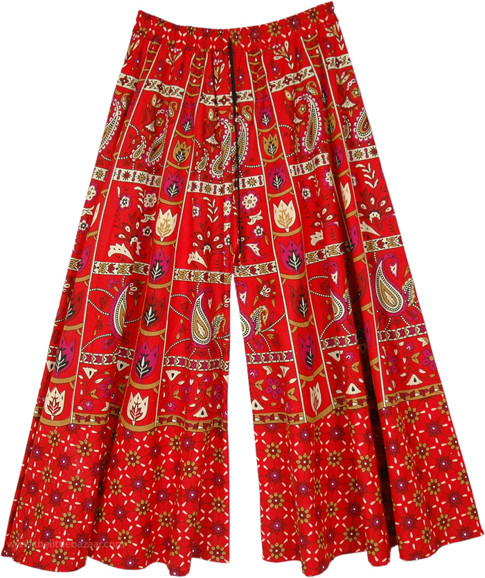 Ethnic Floral and Paisley Printed Red Palazzo Pants - Clothing - Sale ...