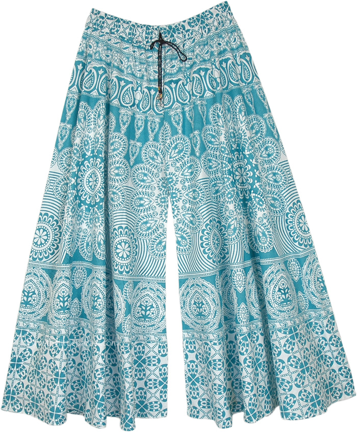 Turquoise Blue Raw Natural Cotton Palazzo Wrap Pants