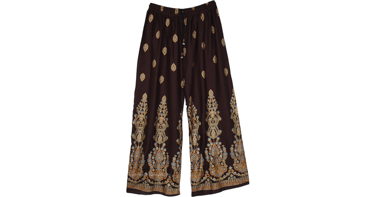 Ethnic Beauty Straight Rayon Pants with Folk Print | Black | Split ...