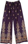 Violet Rayon Pants with Elastic Waist and Drawstring [9193]