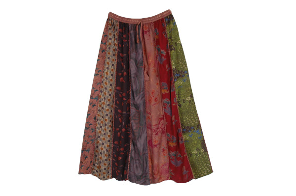 Ruby Rosewood Vertical Panel Patchwork Long Skirt