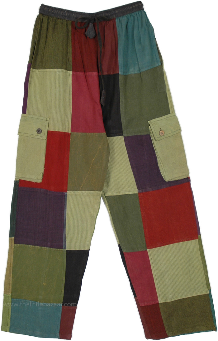 Green Adventure Bohemian Patchwork Box Pocket Pants