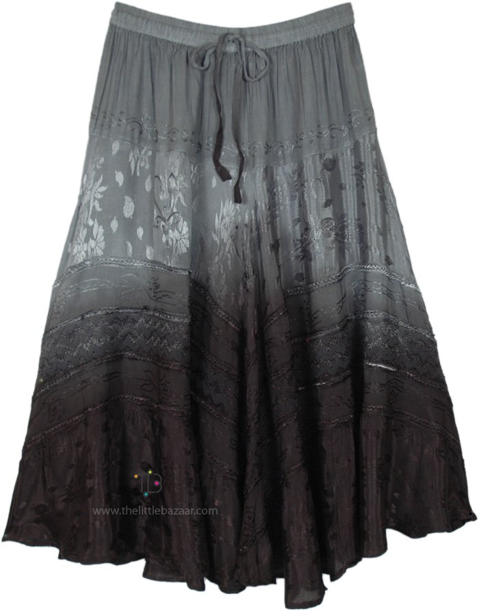 Seagull Grey Ombre Midi Western Skirt