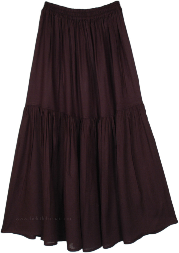 Solid Peasant Skirt with Elastic Waist, Everyday Chic Black Long Skirt
