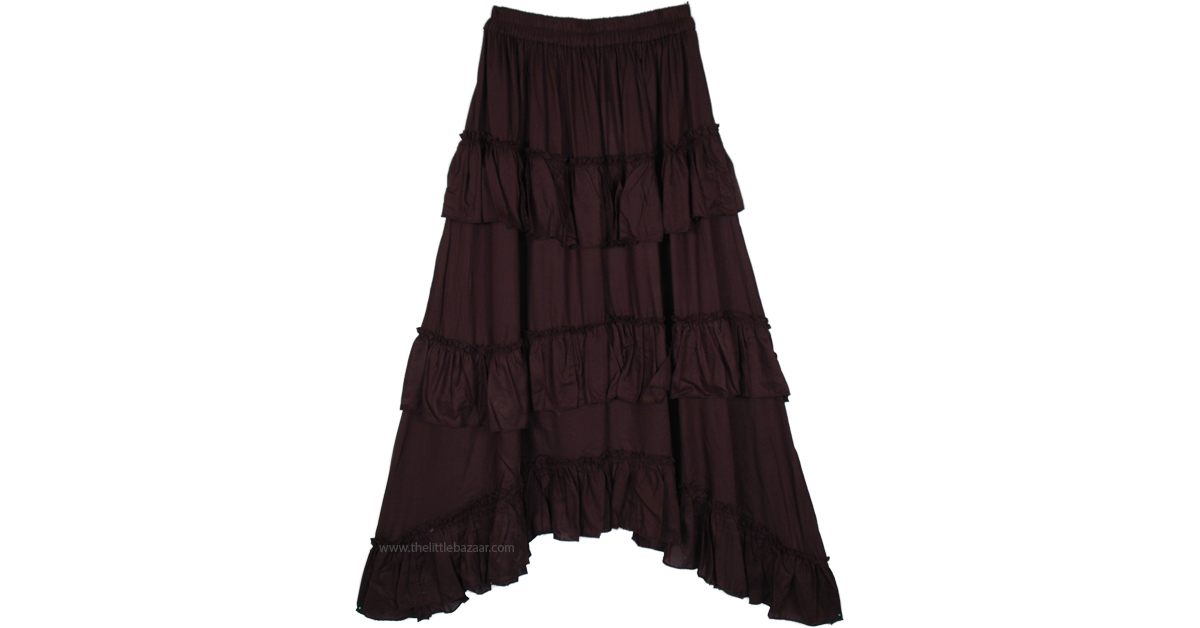 【日本限定モデル】 Mahogany Black | Skirt Fashion Flowy Low High Bohemian Black スカート