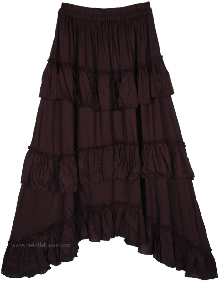 Mahogany Black Bohemian High Low Flowy Fashion Skirt | Black | Peasant ...