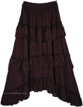 Solid Elastic Waist Tiered High Low Skirt in Smooth Fabric [9285]