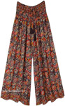 Black Red Floral Pants with Flare [9286]