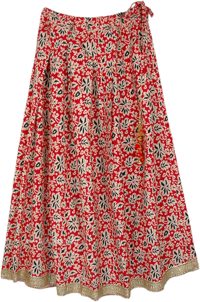 Quintessential Red Floral Cotton Shimmer Skirt