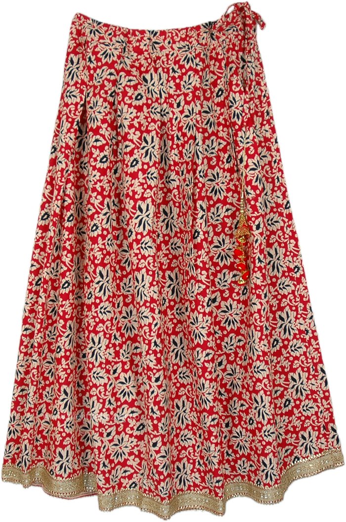 Quintessential Red Floral Cotton Shimmer Skirt | Red | Maxi-Skirt ...