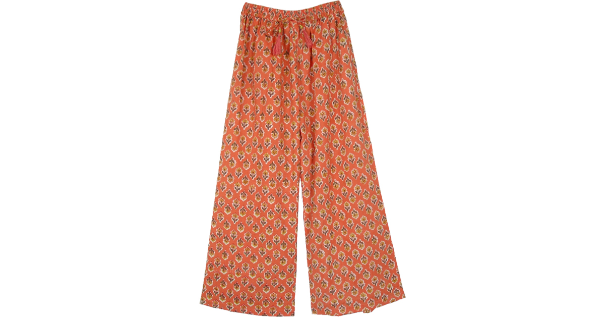 Hot Cinnamon Floral Print Straight Cotton Pants | Pink | Split-Skirts ...