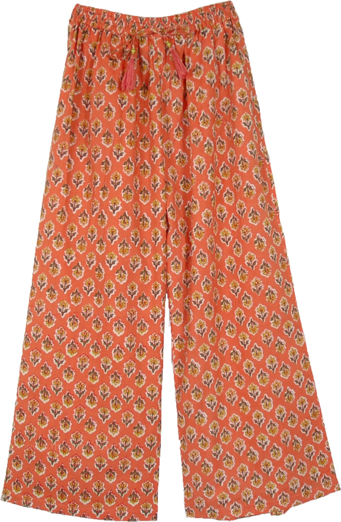 Hot Cinnamon Floral Print Straight Cotton Pants